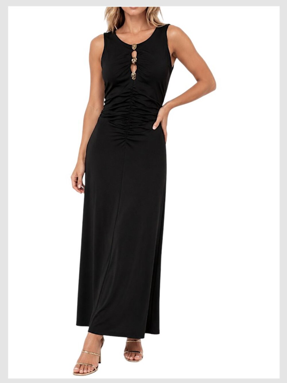 Anthropologie Shona Joy Beau Maxi Dress Black Ruched Cutout Size M